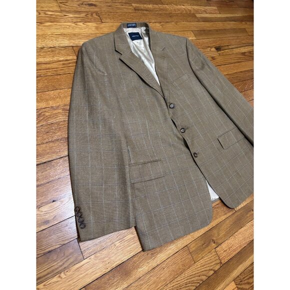Nautica Mens Blazer Jacket Sz 48R Brown Windowpane Silk Wool 2 Button Sport Coat - Picture 2 of 6